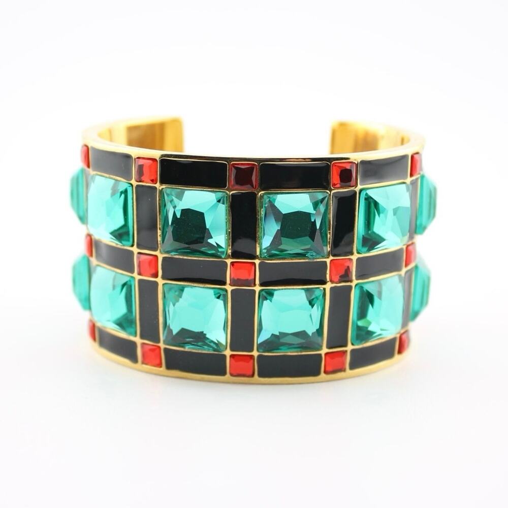 Kate Spade Lewitt Squares Gold Green Red Enamel Cuff Bracelet